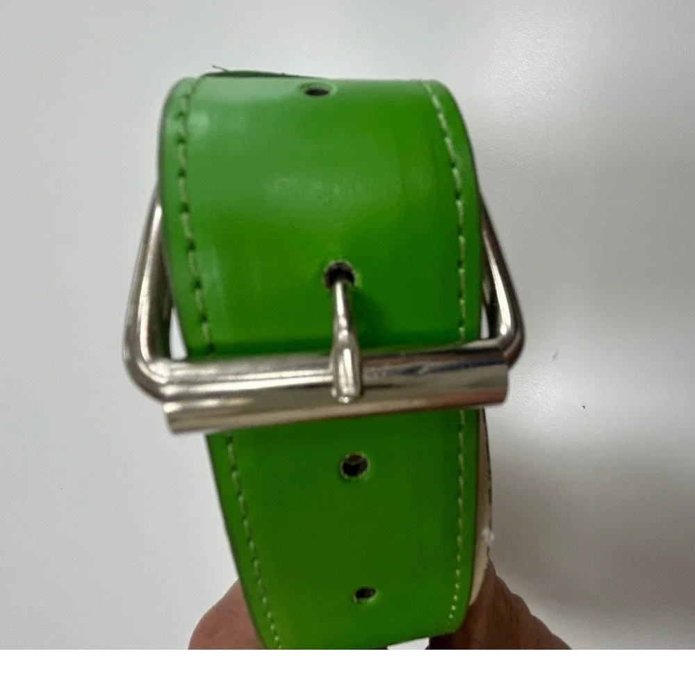 Y2K Kelly Green Wide Statement Belt XL 42-44 Silver Buckle Mod Neon Coastal Bold